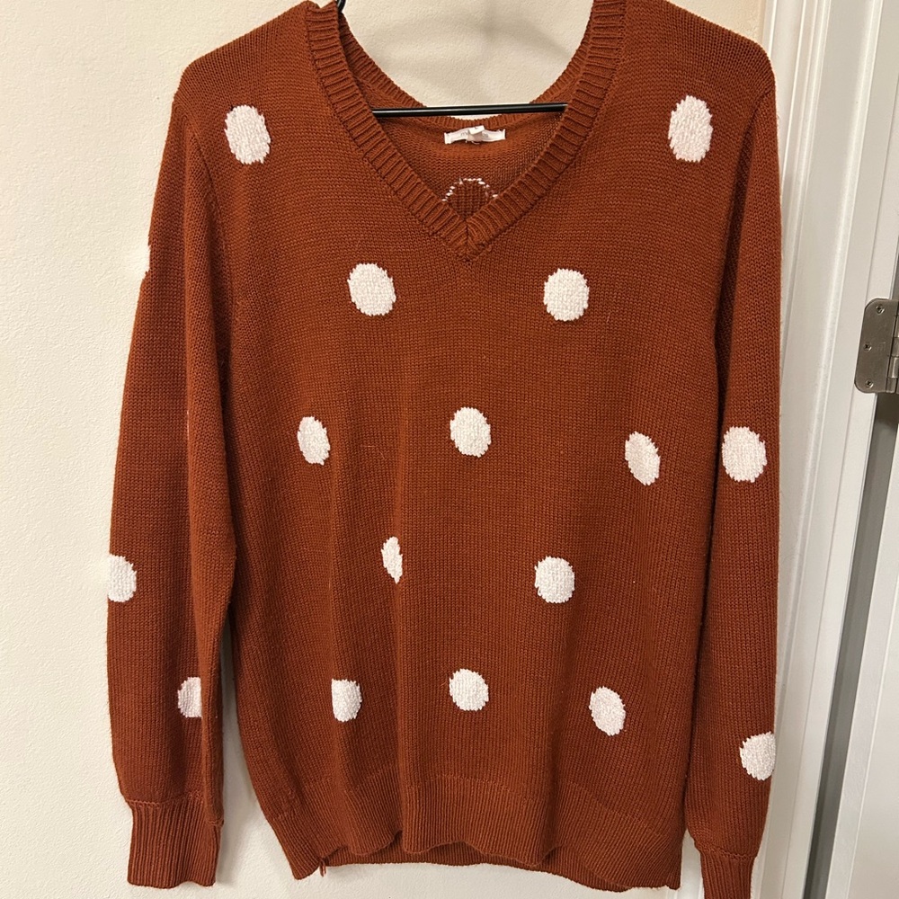Maurices Rust Brown Polka Dot Knit Sweater Size Large